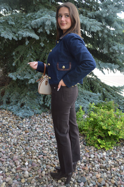 Margot Faux Leather Trimmed Denim Jacket