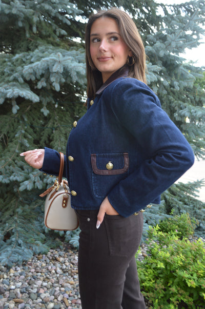 Margot Faux Leather Trimmed Denim Jacket