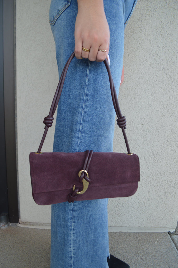 .Alice Suede Handbag, Burgundy