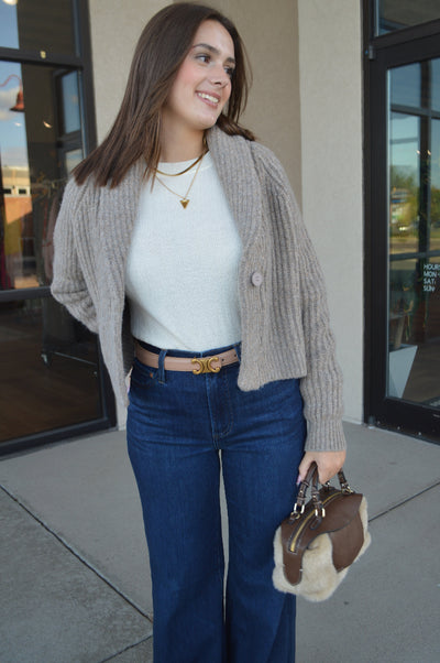 Carrie Shawl Collar Cropped Rib Cardigan