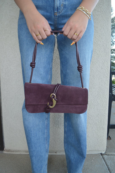 .Alice Suede Handbag, Burgundy