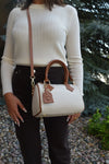 Lola Leather Duffle Handbag, Cream Combo