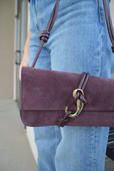 .Alice Suede Handbag, Burgundy