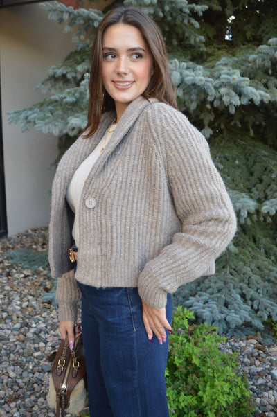 Carrie Shawl Collar Cropped Rib Cardigan