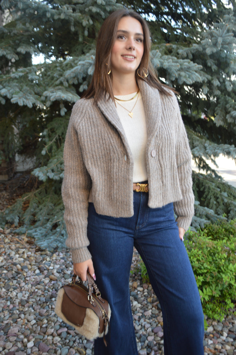 Carrie Shawl Collar Cropped Rib Cardigan