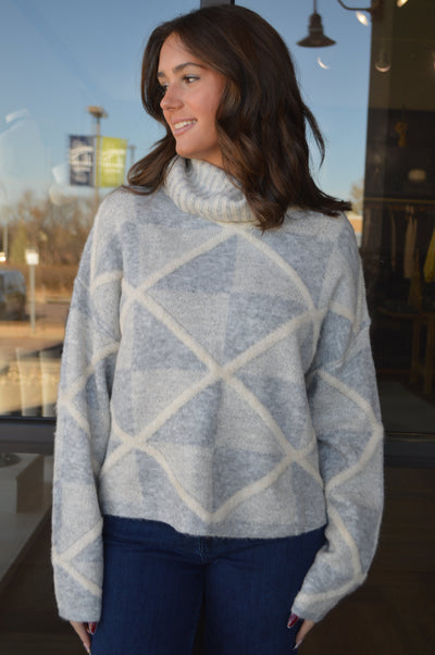 Hadley Turtle Neck Sweater, Blue Frost