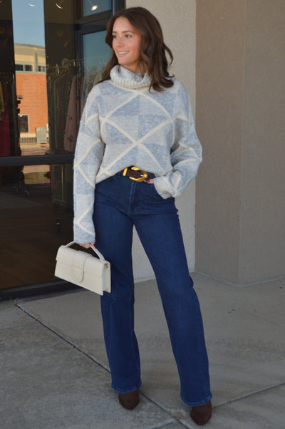 Hadley Turtle Neck Sweater, Blue Frost