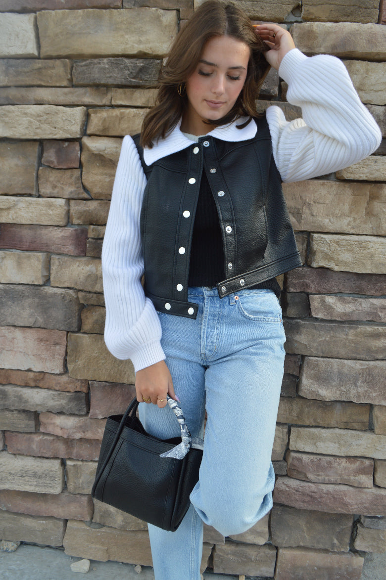 .Tara Faux Leather Bucket Bag, Black