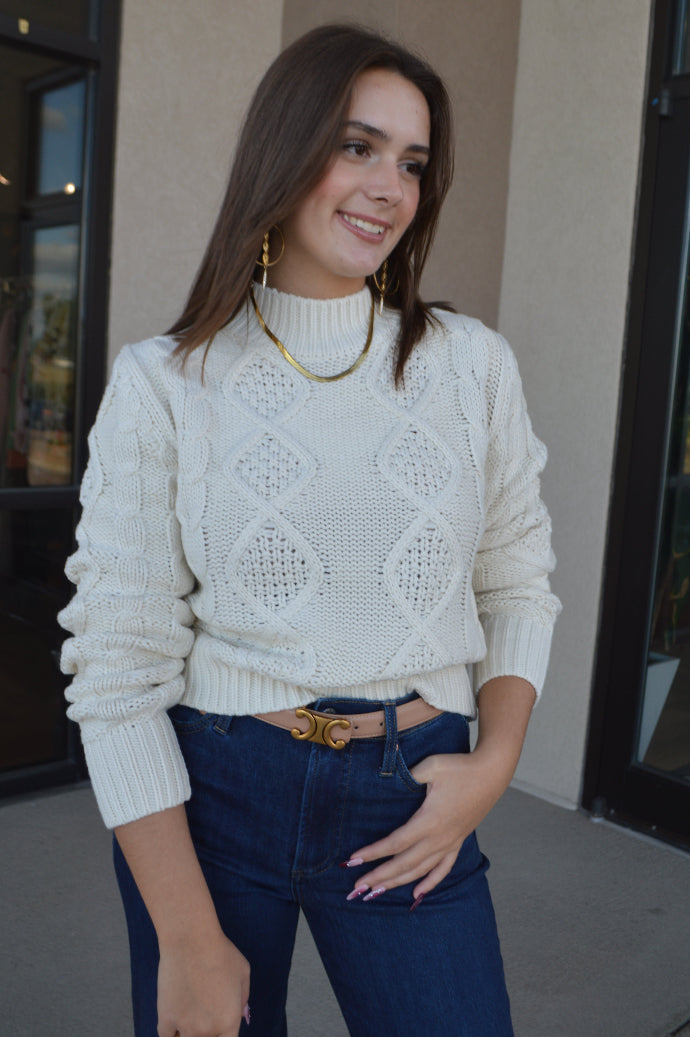 Nikki Cable Knit Mock Neck