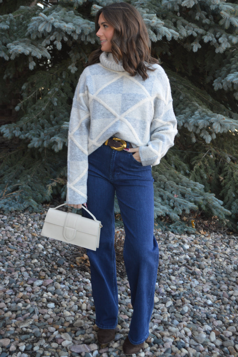 Hadley Turtle Neck Sweater, Blue Frost