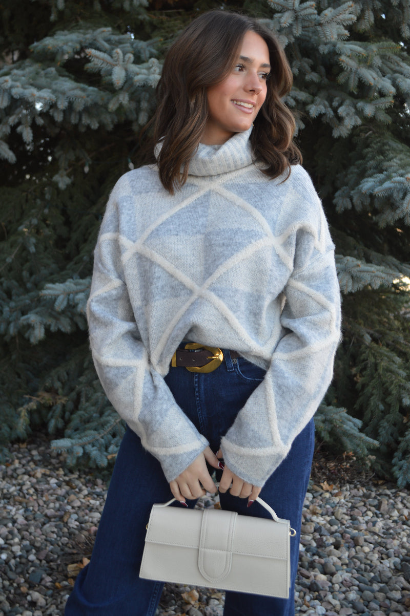 Hadley Turtle Neck Sweater, Blue Frost