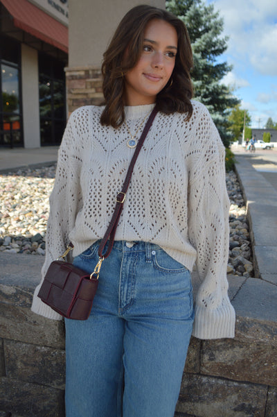 Maddie Woven Leather Handbag, Burgundy