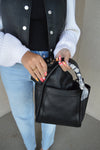 .Tara Faux Leather Bucket Bag, Black