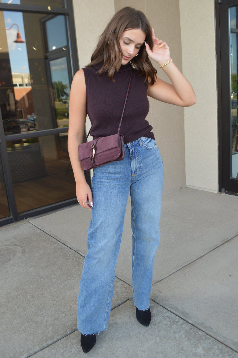 .Alice Suede Handbag, Burgundy