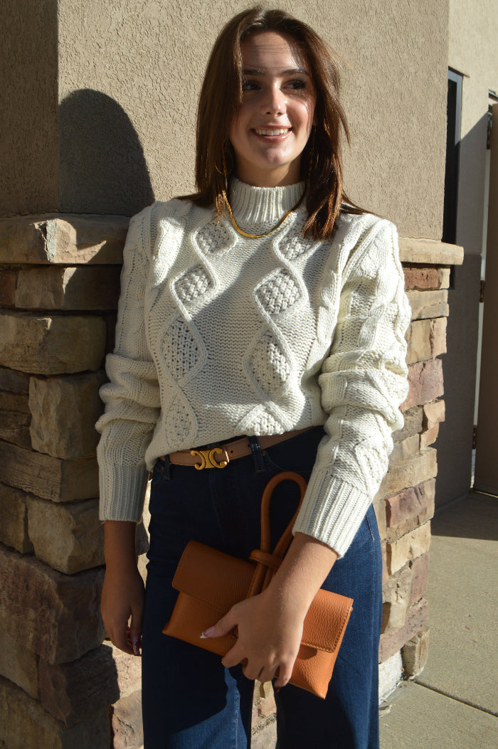 Nikki Cable Knit Mock Neck
