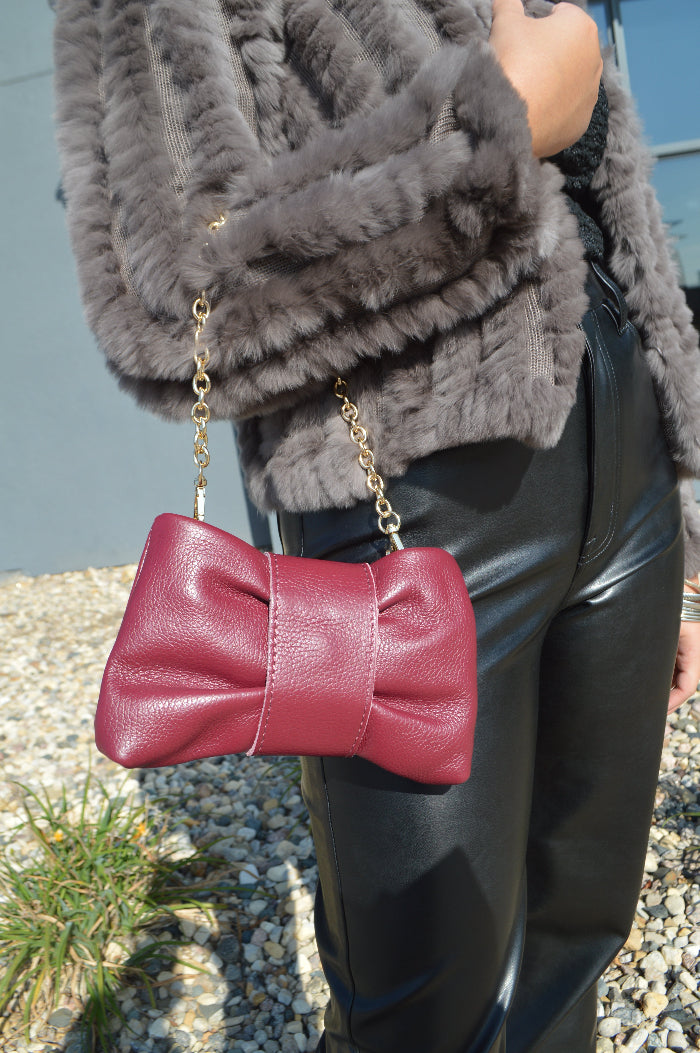 Adele Leather Clutch, Burgundy