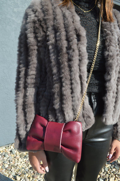 Adele Leather Clutch, Burgundy