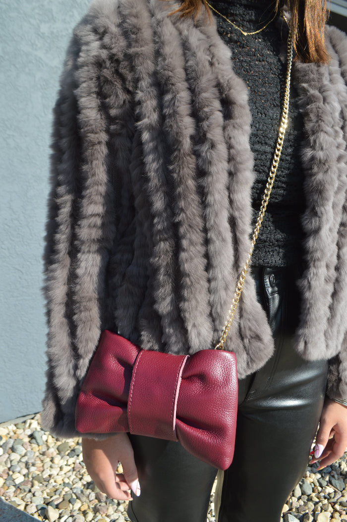 Adele Leather Clutch, Burgundy