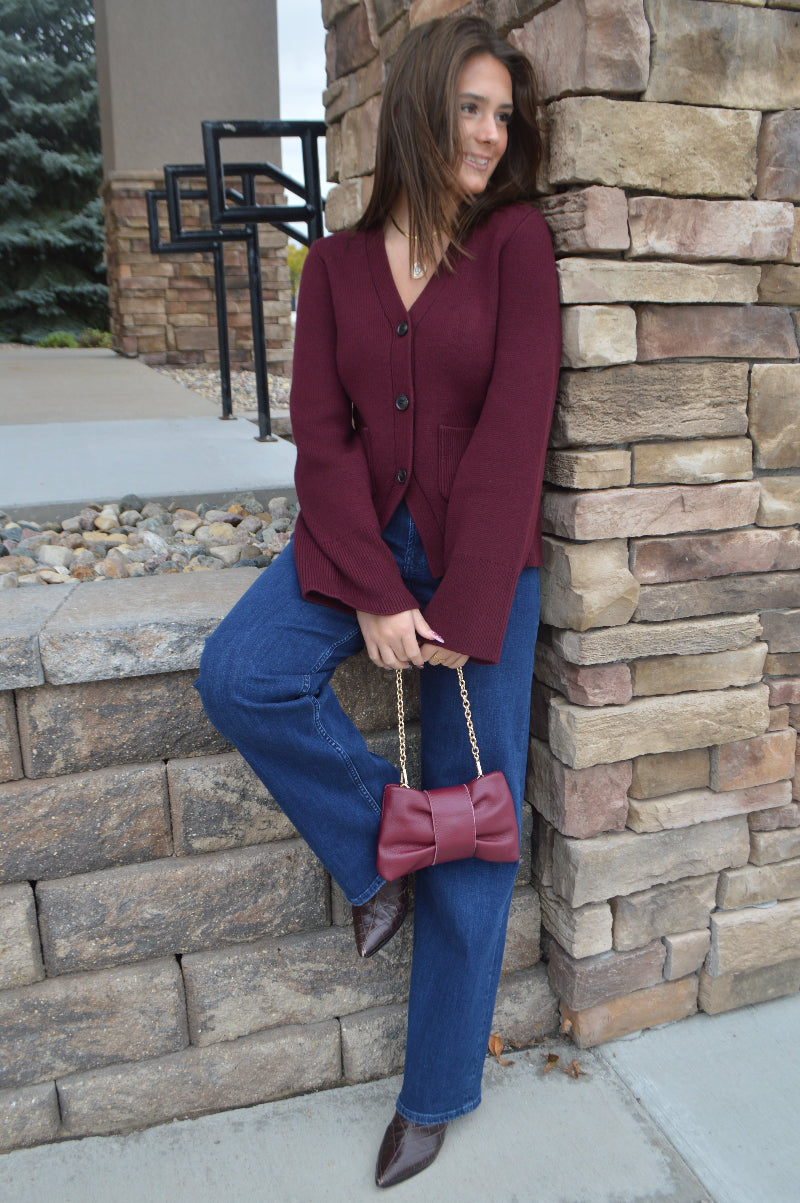 Adele Leather Clutch, Burgundy