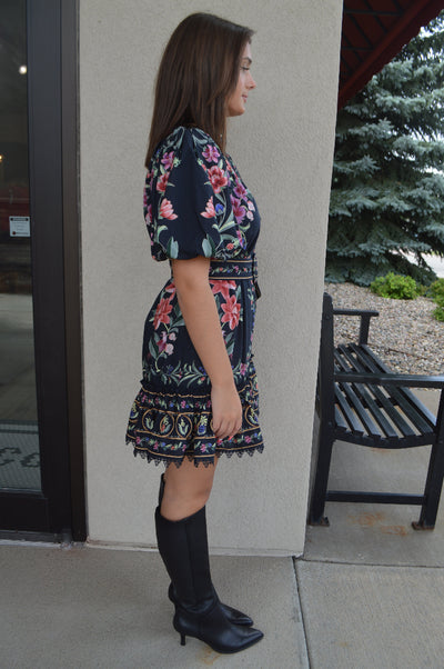 Farm Rio Belle Garden Black Mini Dress