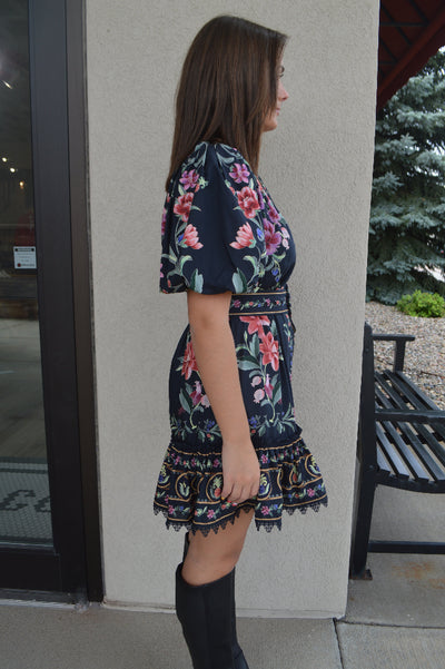 Farm Rio Belle Garden Black Mini Dress