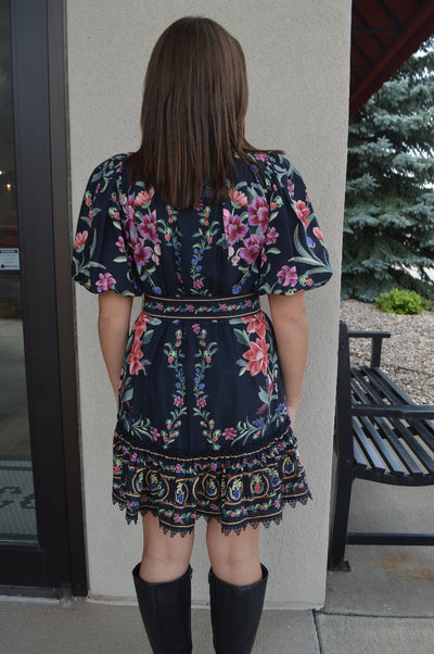 Farm Rio Belle Garden Black Mini Dress