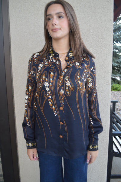 Farm Rio Garden Button Front Blouse