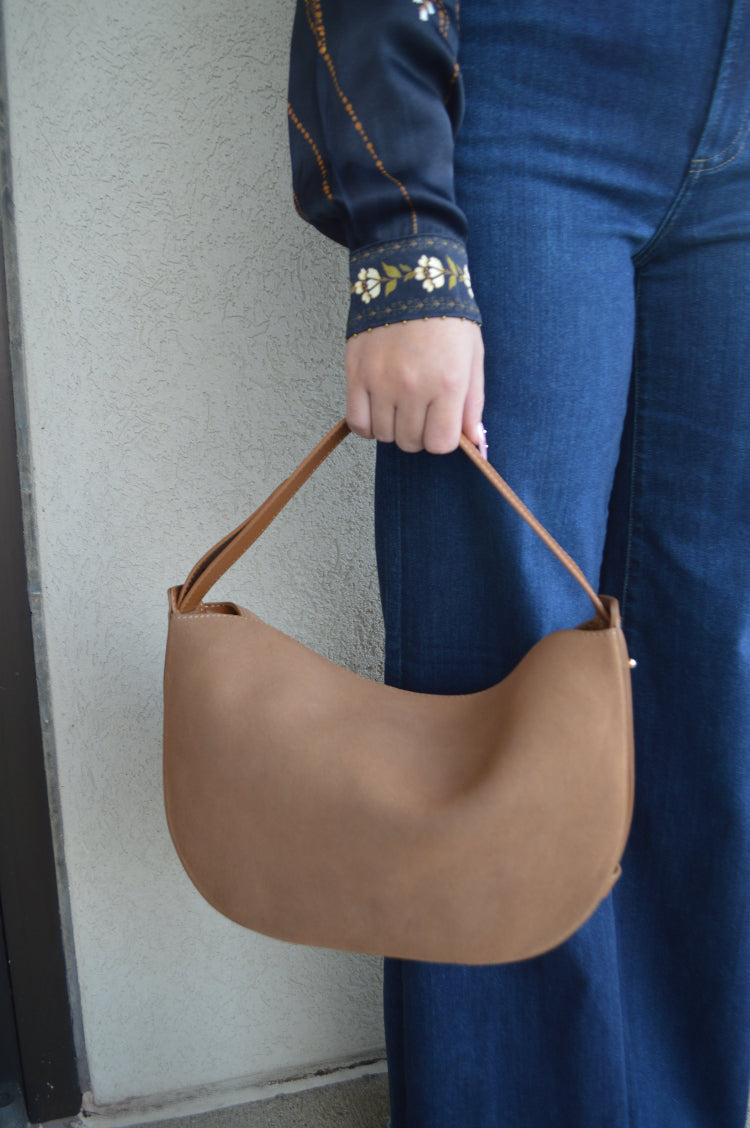 .Charli Genuine Suede Hobo Handbag, Camel
