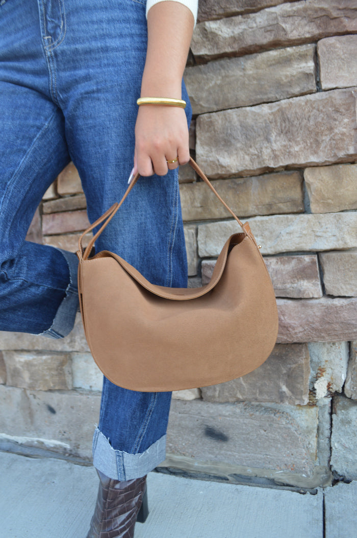 .Charli Genuine Suede Hobo Handbag, Camel