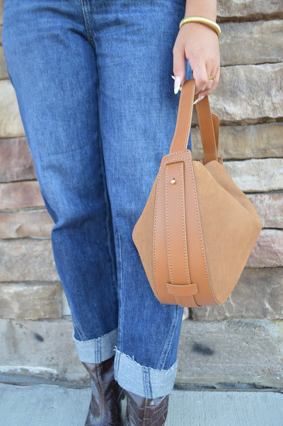 .Charli Genuine Suede Hobo Handbag, Camel