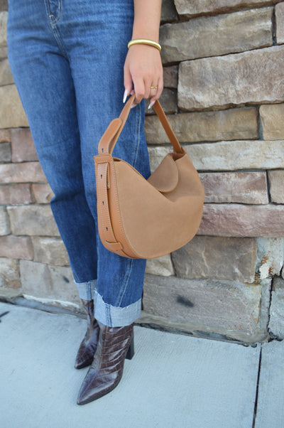.Charli Genuine Suede Hobo Handbag, Camel