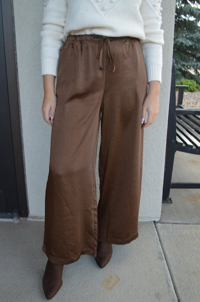 Madison Satin Crop Pants, Chocolate