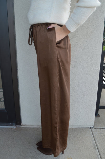 Madison Satin Crop Pants, Chocolate