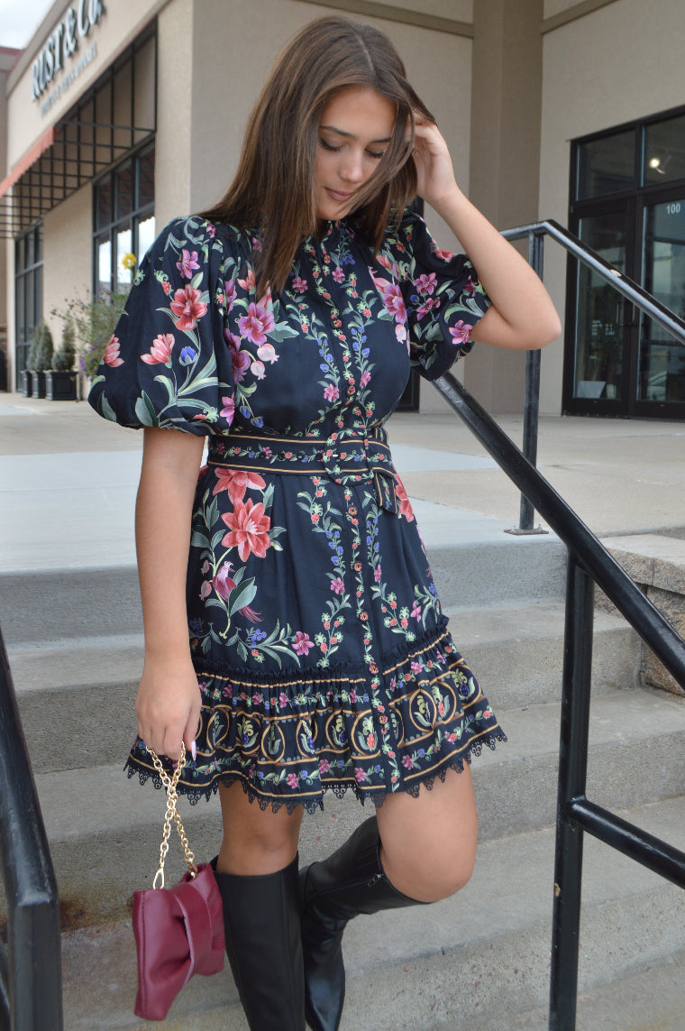 Farm Rio Belle Garden Black Mini Dress