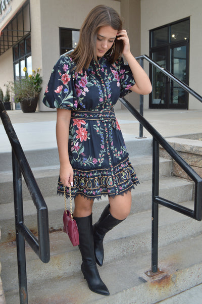 Farm Rio Belle Garden Black Mini Dress