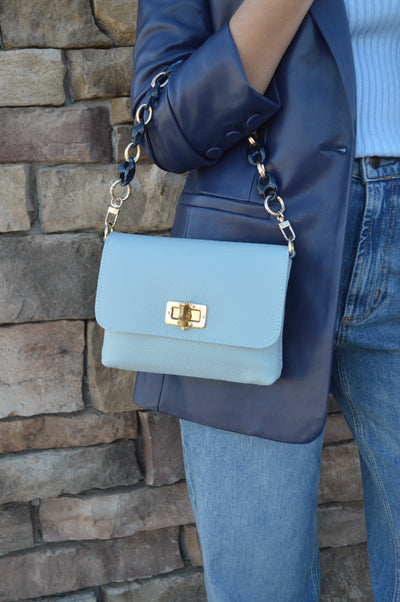 Liv Pebbled Leather Handbag, Powder