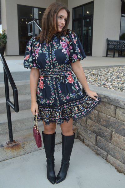 Farm Rio Belle Garden Black Mini Dress
