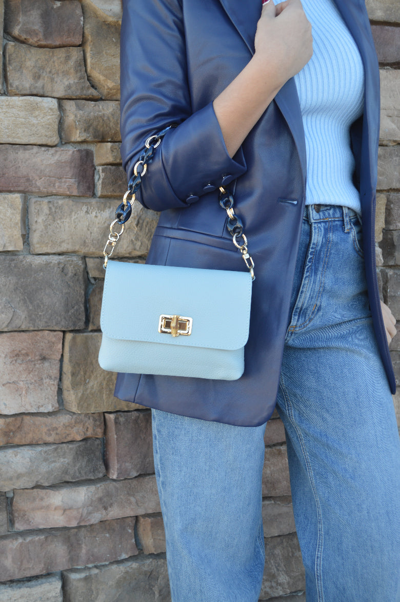 Liv Pebbled Leather Handbag, Powder