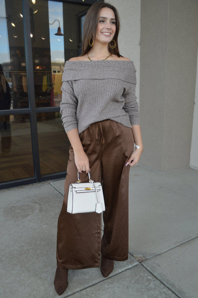 Madison Satin Crop Pants, Chocolate