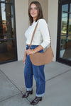 .Charli Genuine Suede Hobo Handbag, Camel