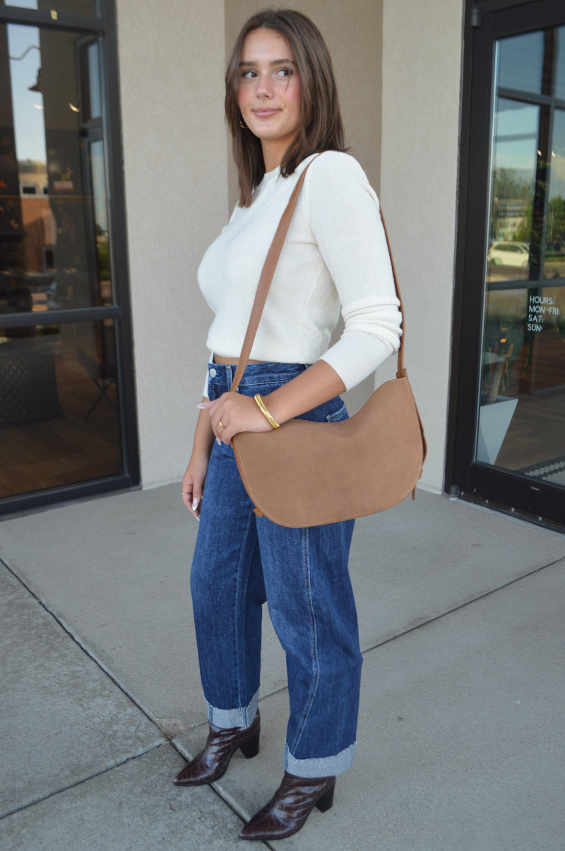 .Charli Genuine Suede Hobo Handbag, Camel