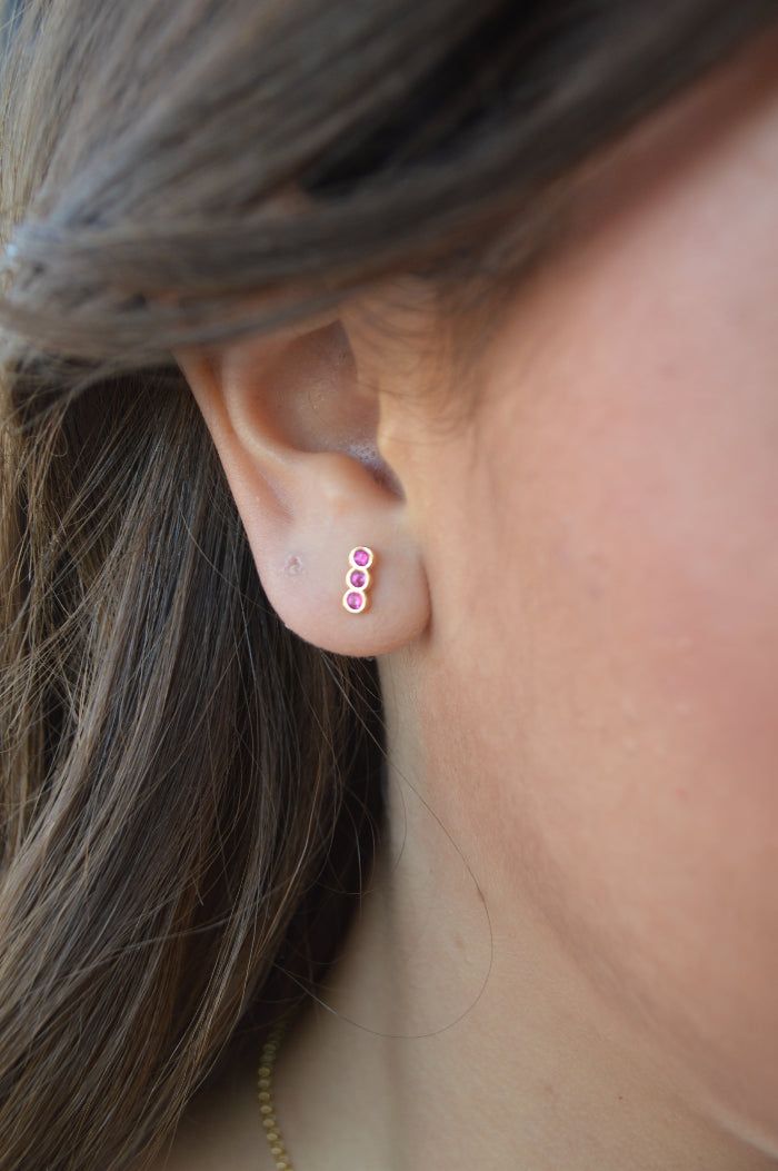 KN Triple Bezel Ruby Stud Earrings