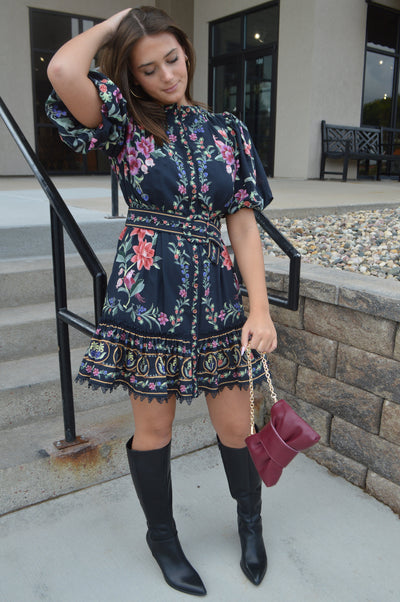 Farm Rio Belle Garden Black Mini Dress