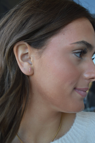KN Triple Bezel Ruby Stud Earrings