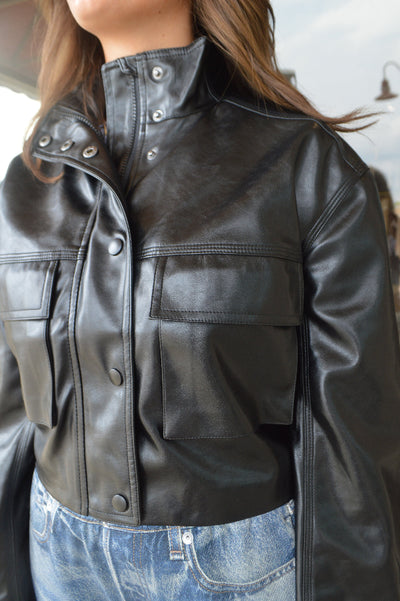 Quinn Cropped Faux Leather Jacket