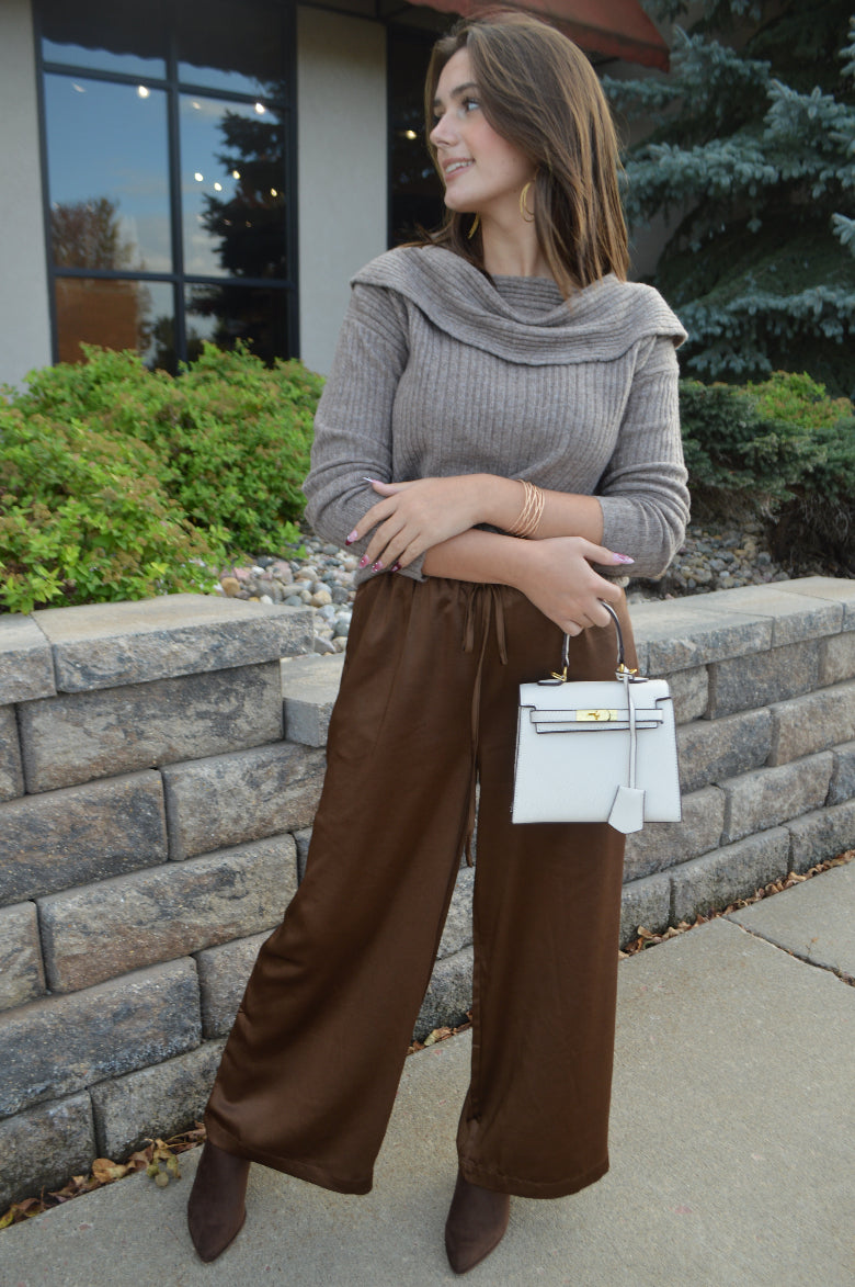 Madison Satin Crop Pants, Chocolate