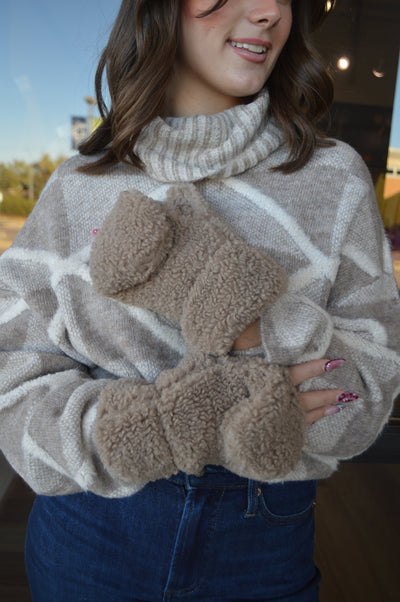 .Sherpa Convertible Mittens, Toffee