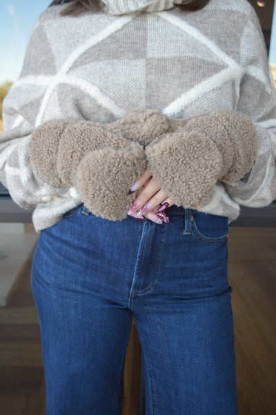 .Sherpa Convertible Mittens, Toffee