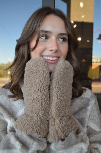 .Sherpa Convertible Mittens, Toffee