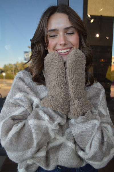 .Sherpa Convertible Mittens, Toffee